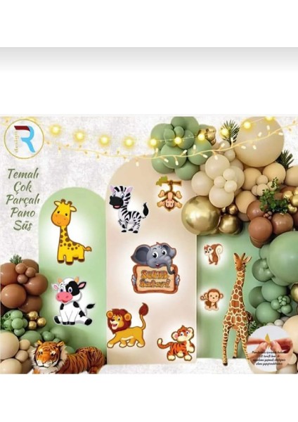 Safari Temalı Lüks Parçalı Pano Süs - Safari 3D Lüks Parçalı Pano Süsü -Doğum Günü Parti Pano Dekoru