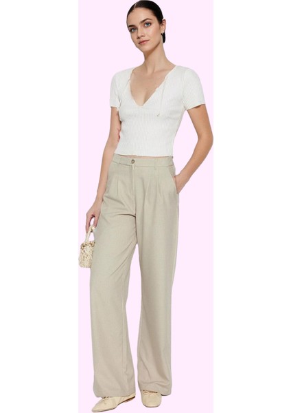 Kadın Geniş Paça Palazzo Pantolon Düz Desen Normal Bel Wide Leg Rahat Günlük Modern Tasarım