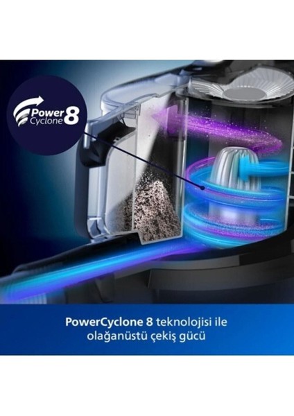 PHİLİPS Hepa 13 Filtre ve Triactive+ ve Halı Döver Turbo Başlık 7000 Serisi Powerpro Max Torbasız Süpürge