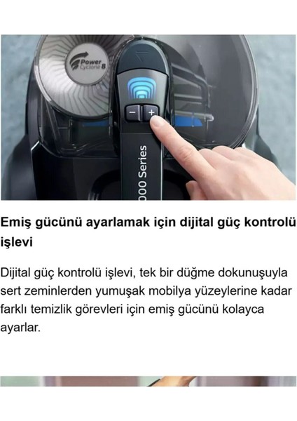 PHİLİPS Hepa 13 Filtre ve Triactive+ ve Halı Döver Turbo Başlık 7000 Serisi Powerpro Max Torbasız Süpürge