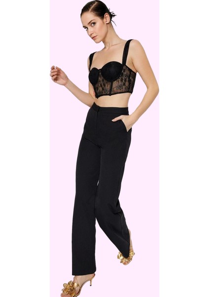 Kadın Geniş Paça Dokuma Pantolon Kemersiz Finike Şık Gece Günlük Kullanım Kaliteli Malzeme