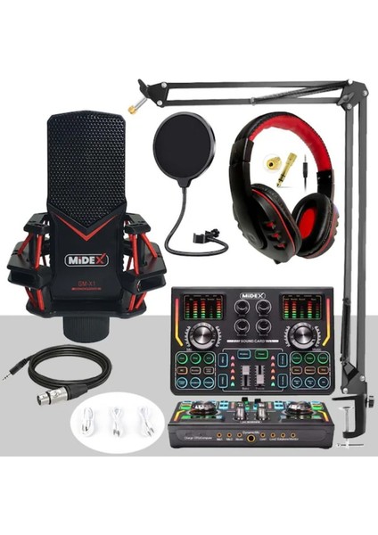 Gmx-1 Titanium Set Efektli Ses Kartı Mikrofon Kulaklık Stand Kayıt Canlı Yayın (Pc ve Telefon)