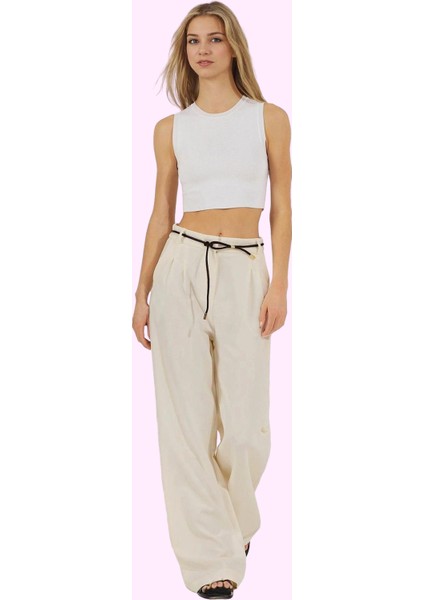 Kadın Geniş Paça Pantolon Yüksek Bel Wide Leg Finike Dokuma Yazlık Yaz Aylarının Vazgeçilmezi fiyatları