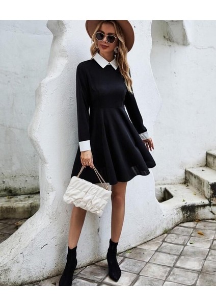 Kadın Uzun Kollu Gömlek Yaka Krep Kumaş Elbise modelleri