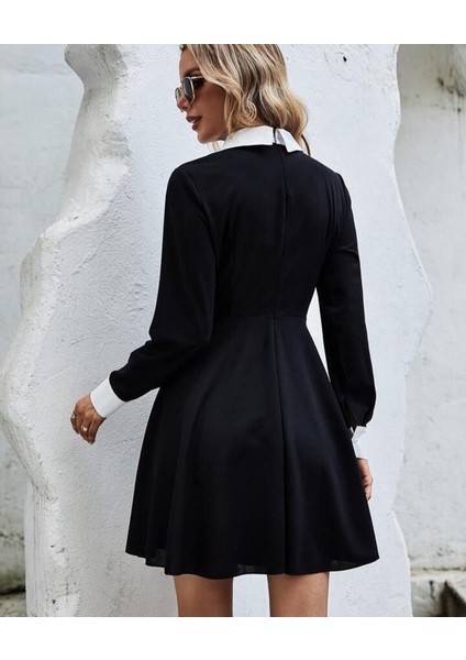 Kadın Uzun Kollu Gömlek Yaka Krep Kumaş Elbise indirimleri