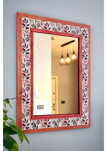 El Yapımı Masif Ahşap & Çiçek Desenli Mermer Duvar Aynası – 48X63 cm | Model: 010.1 fiyatları
