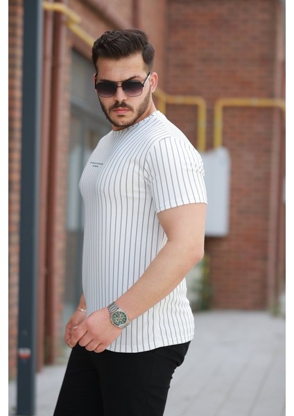 Erkek Dikey Çizgili Ottoman Kumaş Kısa Kollu T-Shirt fiyatları