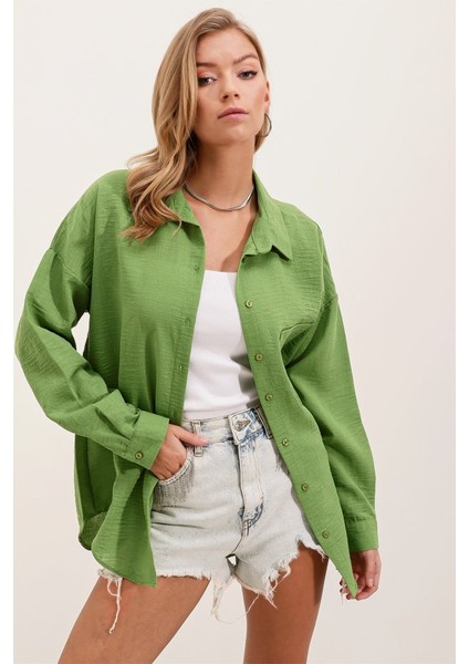 20153 Tek Cepli Oversize Gömlek - E.yeşil