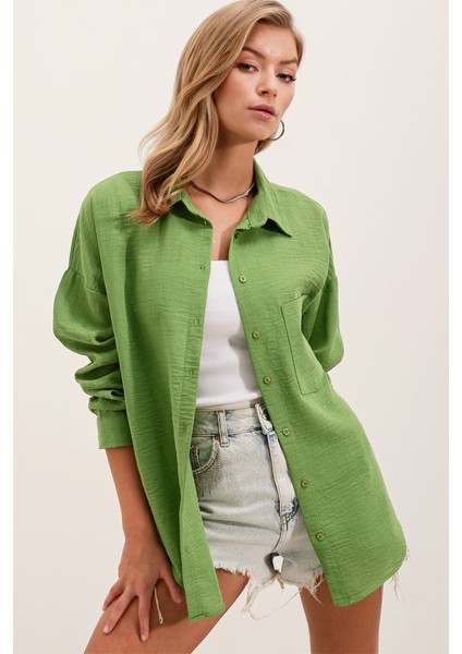 20153 Tek Cepli Oversize Gömlek - E.yeşil fırsatları
