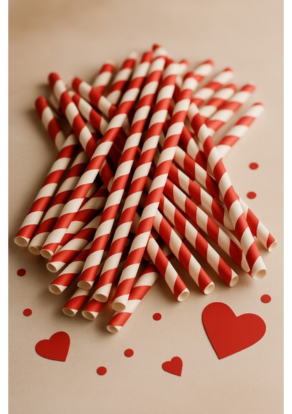 Kırmızı Çizgili Beyaz Kağıt Pipet 6MMX19, 7CM 50 Adet fiyatları