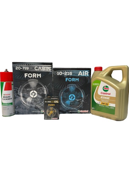 Ford Courier Filtre Bakım Seti 2017> Dizel | Balata Spreyi ve Karter Tapası Hediye | 5W-30 Edge 4l | Castrol