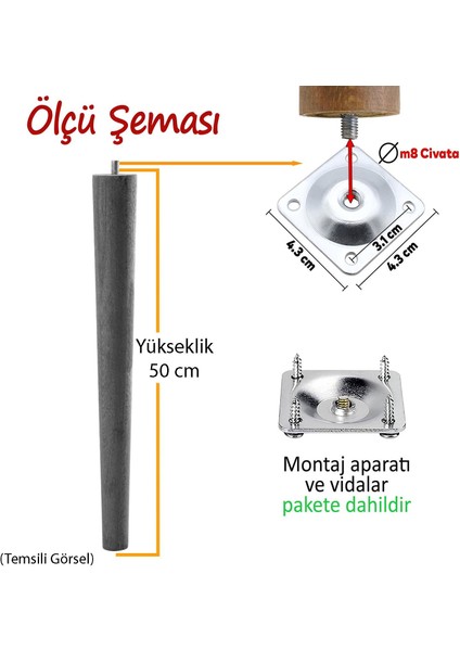 3 Adet Ahşap Ayak 50 cm Açık Mavi M8 Civatalı Bağlantı Aparatlı Mobilya Tabure Sehpa Masa Destek Ayağı fiyatları