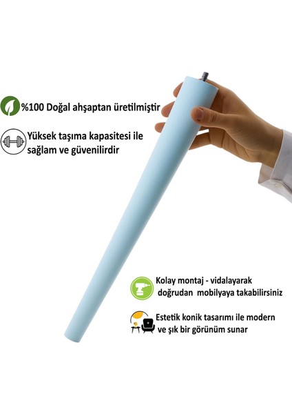 3 Adet Ahşap Ayak 50 cm Açık Mavi M8 Civatalı Bağlantı Aparatlı Mobilya Tabure Sehpa Masa Destek Ayağı modelleri