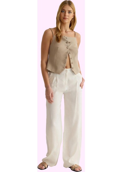 Kadın Geniş Paça Wide Leg Dokuma Pantolon Yüksek Bel Yaz Aylarının Vazgeçilmezi Günlük Kullanım fiyatları