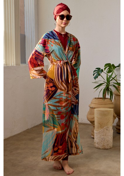 Mayo Üzerine Tek Pareo Kimono 1925-156 Bej