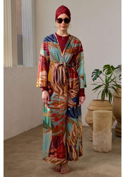 Mayo Üzerine Tek Pareo Kimono 1925-156 Bej indirimleri