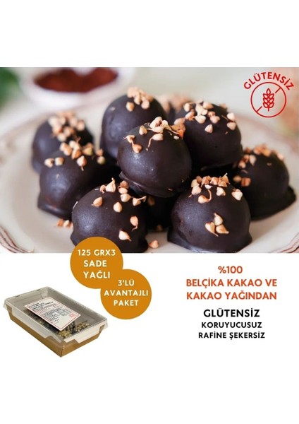 Glutensiz %100 Belçika Çikolatalı Lokmalık 3'lü Avantaj Paketi (125 Grx3)