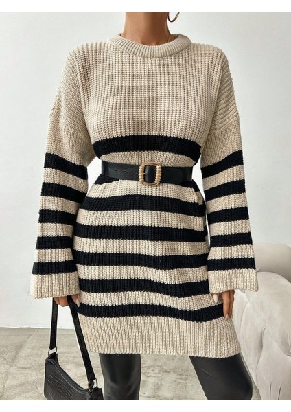 Kadın Uzun Kollu Şerit Detay Triko Elbise