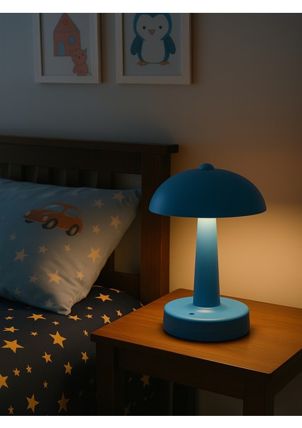 Mavi Mantar Masa Lambası 3 Renk Işık (Kırmızı, Beyaz, Gün Işığı) USB Girişli, Ayarlanabilir Şiddet fiyatları