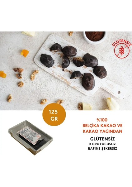 Kayısılı Cevizli Vegan Glutensiz Rafine Şekersiz %70 Bitter Belçika Çikolatası 125 G