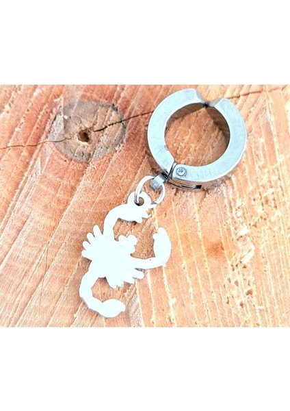 Çelik Gümüş Renk Kıstırmalı Akrep Figürlü Unisex Küpe