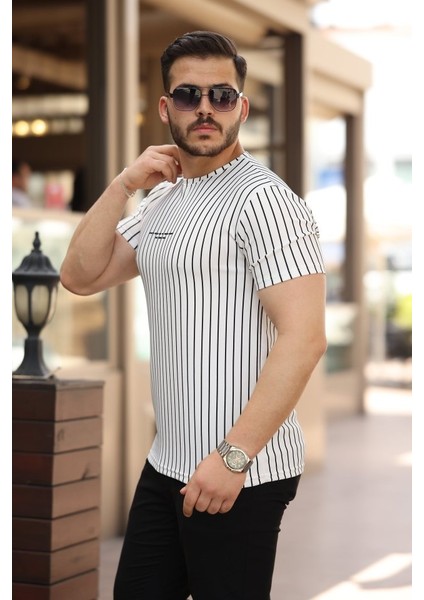 Erkek Dikey Çizgili Ottoman Kumaş Kısa Kollu T-Shirt fiyatları