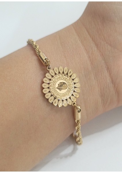 Lüks Gösterişli Figürlü Altın Renk Bileklik