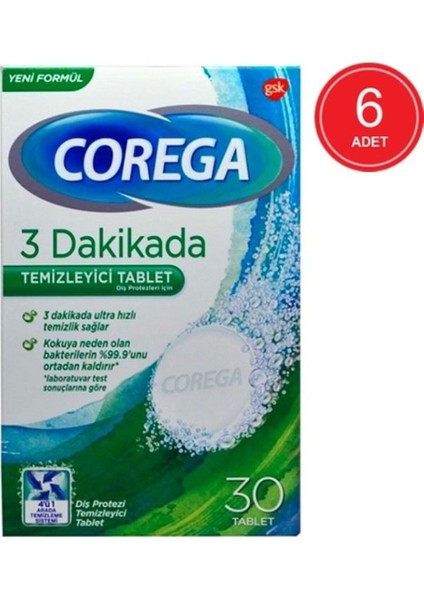 3 Dakikada Protez Temizleyici Tablet 30'lu x 6 Paket