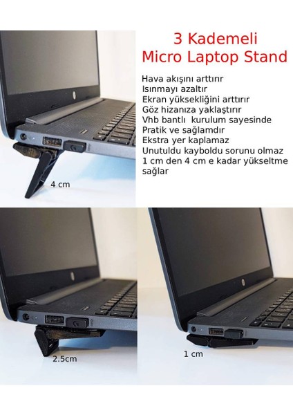3 Kademeli Mini Ergonomik Laptop Macbook Notebook Stand 2 Adet Siyah