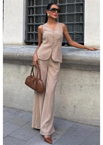 Arkası Bağcıklı Yelek Plazza Pantolon Modal Takım 10202-08