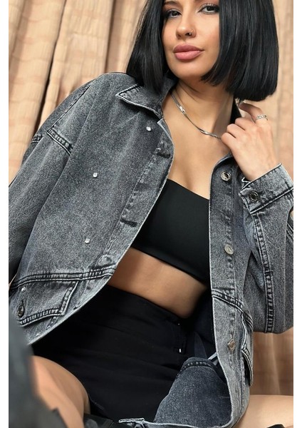 Siyah Taşlı Kot Ceket fiyatları