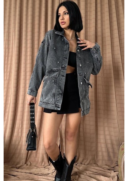 Siyah Taşlı Kot Ceket modelleri