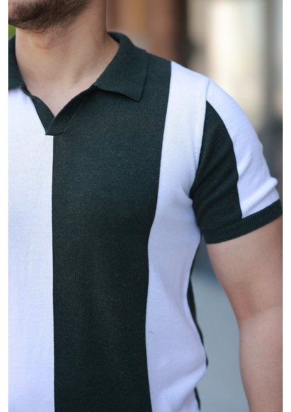 Erkek Kısa Kollu Polo Yakalı Blok Desenli Triko Bluz modelleri