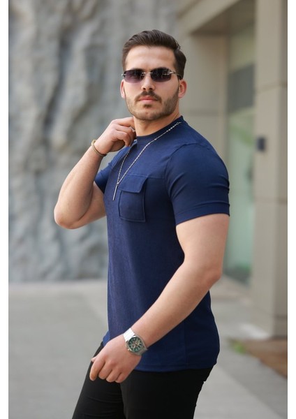 Erkek Cepli Kolyeli Kısa Kollu Örme Kumaş Tişört fiyatları