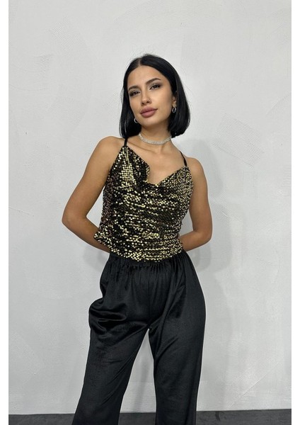 Gold Askılı Degaje Bluz