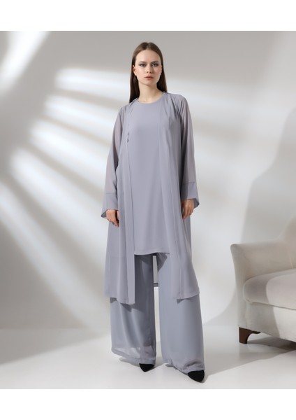 Taş Işleme Şifon Uzun Hırka