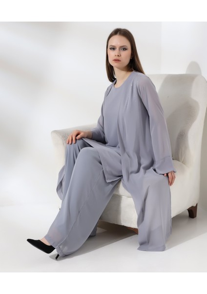 Taş Işleme Şifon Uzun Hırka