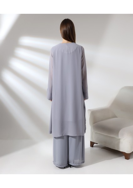 Taş Işleme Şifon Uzun Hırka