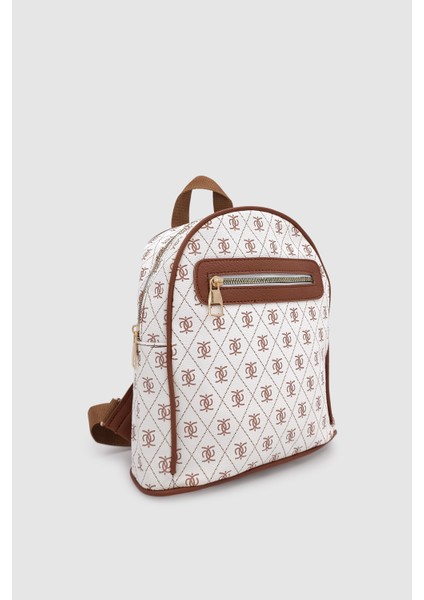 Synor Fermuarlı Dış Bölmeli Monogram Mini Sırt Çantası Beyaz fiyatları