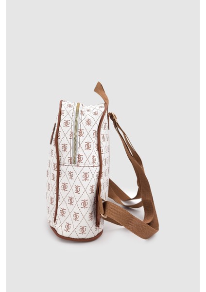 Synor Fermuarlı Dış Bölmeli Monogram Mini Sırt Çantası Beyaz fırsatları