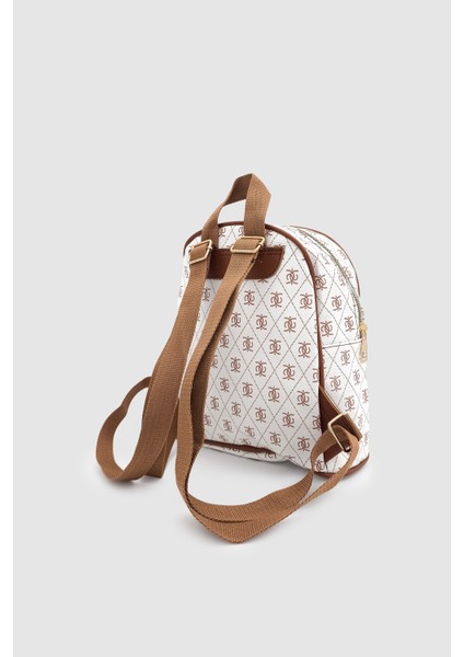 Synor Fermuarlı Dış Bölmeli Monogram Mini Sırt Çantası Beyaz indirimleri