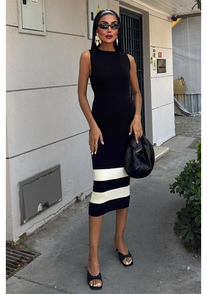 Etek Ucu Şerit Detaylı Triko Elbise 2831