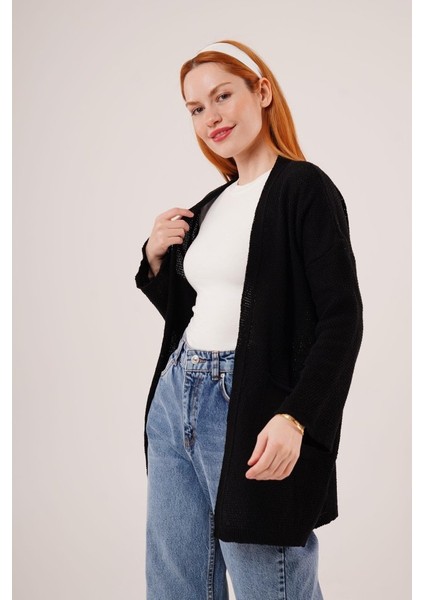 Cepli Salaş Model Triko Uzun Siyah Hırka modelleri