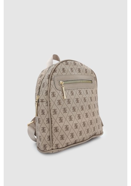 Synor Fermuarlı Dış Bölmeli Monogram Mini Sırt Çantası Vizon fiyatları