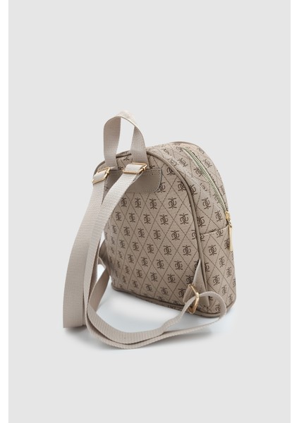 Synor Fermuarlı Dış Bölmeli Monogram Mini Sırt Çantası Vizon fırsatları