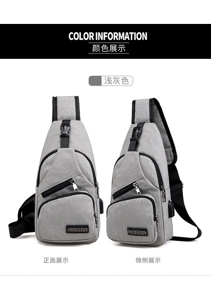 Unisex Kanvas Kumaş USB Kulaklık Çıkışı Crossbody Çanta Omuz Çantası Göğüs Çantası Bel Çantası (Yurt Dışından)
