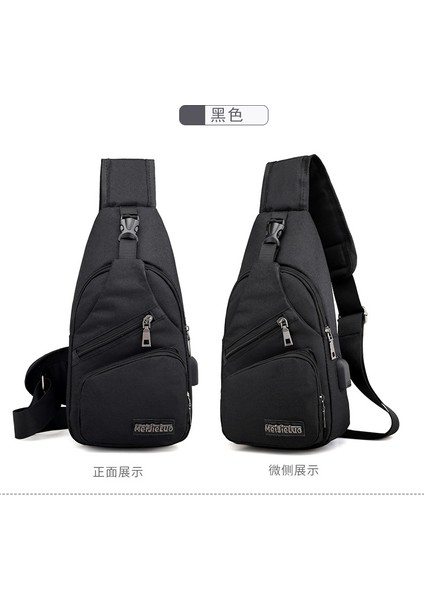 Unisex Kanvas Kumaş USB Kulaklık Çıkışı Crossbody Çanta Omuz Çantası Göğüs Çantası Bel Çantası (Yurt Dışından)
