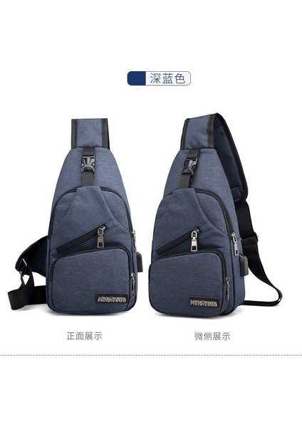 Unisex Kanvas Kumaş USB Kulaklık Çıkışı Crossbody Çanta Omuz Çantası Göğüs Çantası Bel Çantası (Yurt Dışından)