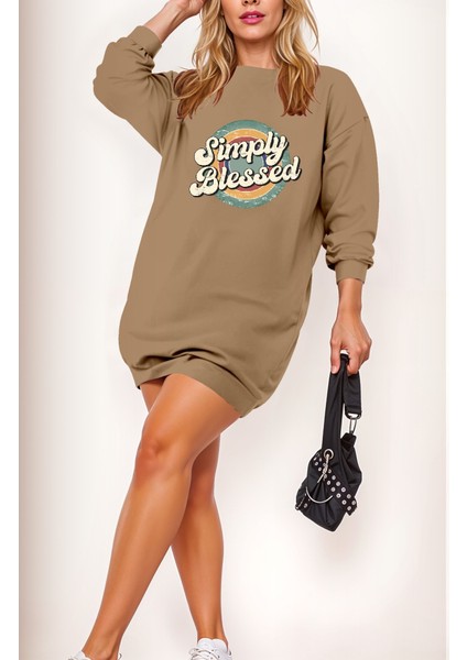Kadın Uzun Kollu Bisiklet Yaka Yazılı Viskon Iki Iplik Elbise modelleri