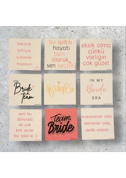 Nişan & Nikah & Bride To Be Eğlenceli Masaüstü & Fotoğraf Için Tasarım Kartları 9 Adet 9x9